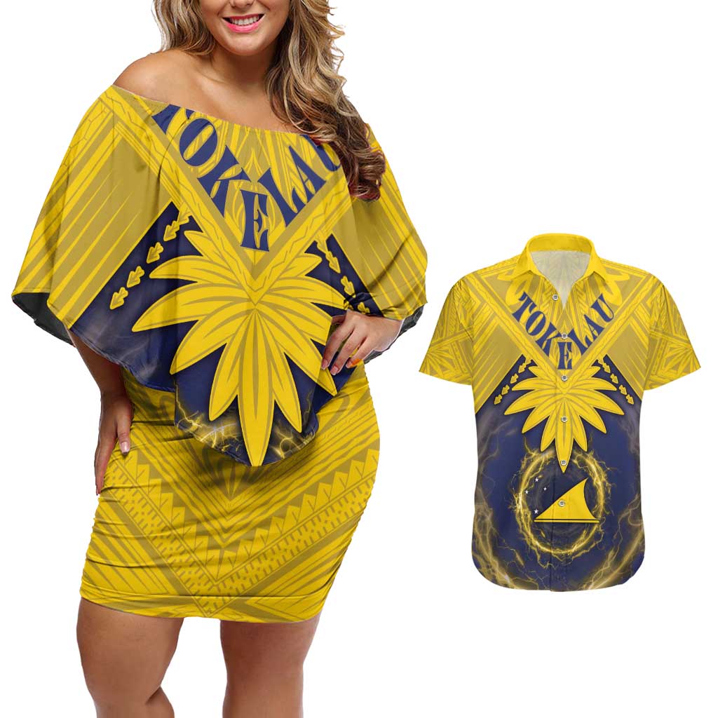 Tokelau Tokehega Day Couples Matching Off Shoulder Short Dress and Hawaiian Shirt National Badge Special Style - Polynesian Pride