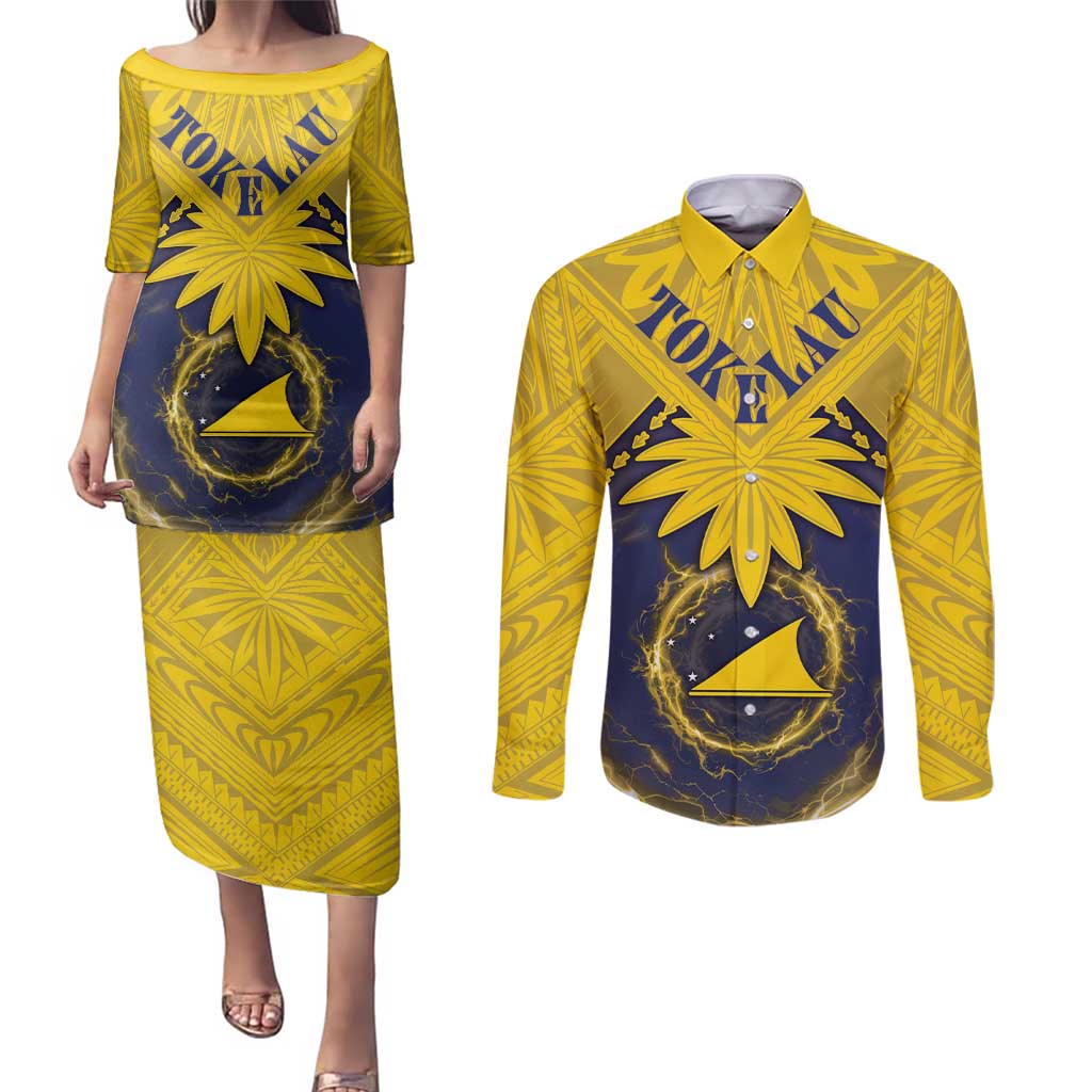 Tokelau Tokehega Day Couples Matching Puletasi and Long Sleeve Button Shirt National Badge Special Style - Polynesian Pride