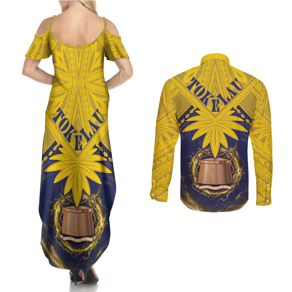 Tokelau Tokehega Day Couples Matching Summer Maxi Dress and Long Sleeve Button Shirt National Badge Special Style - Polynesian Pride