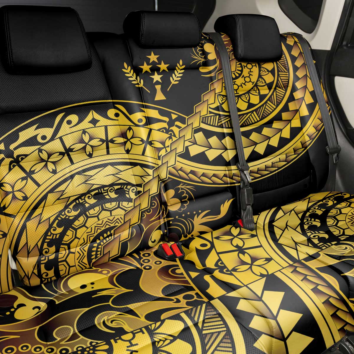 Kosrae Liberation Day Back Car Seat Cover Polynesian Floral Tattoo - Polynesian Pride