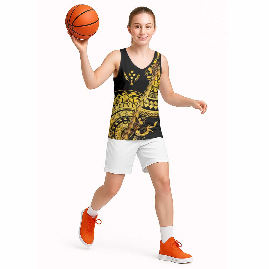 Kosrae Liberation Day Basketball Jersey Polynesian Floral Tattoo - Polynesian Pride