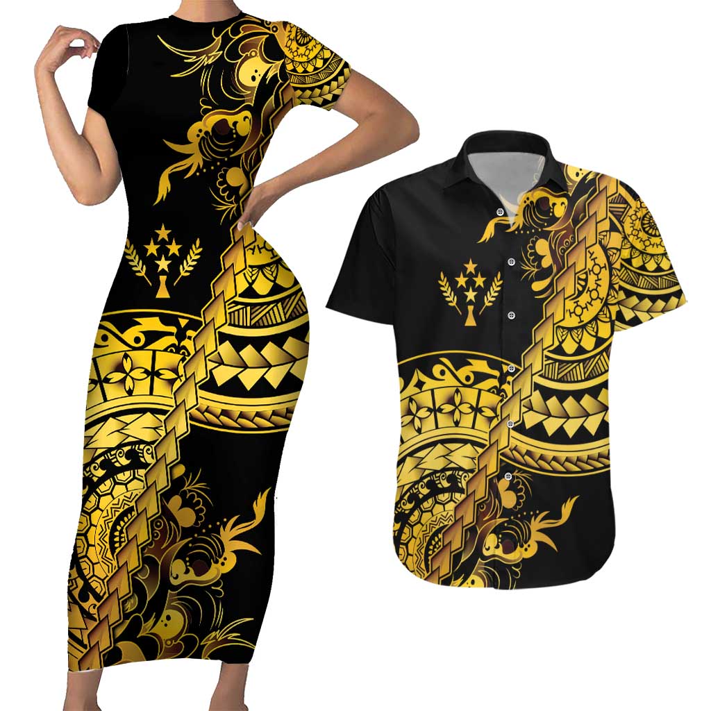 Kosrae Liberation Day Couples Matching Short Sleeve Bodycon Dress and Hawaiian Shirt Polynesian Floral Tattoo - Polynesian Pride