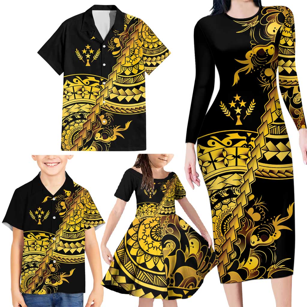 Kosrae Liberation Day Family Matching Long Sleeve Bodycon Dress and Hawaiian Shirt Polynesian Floral Tattoo - Polynesian Pride
