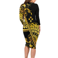 Kosrae Liberation Day Family Matching Long Sleeve Bodycon Dress and Hawaiian Shirt Polynesian Floral Tattoo - Polynesian Pride