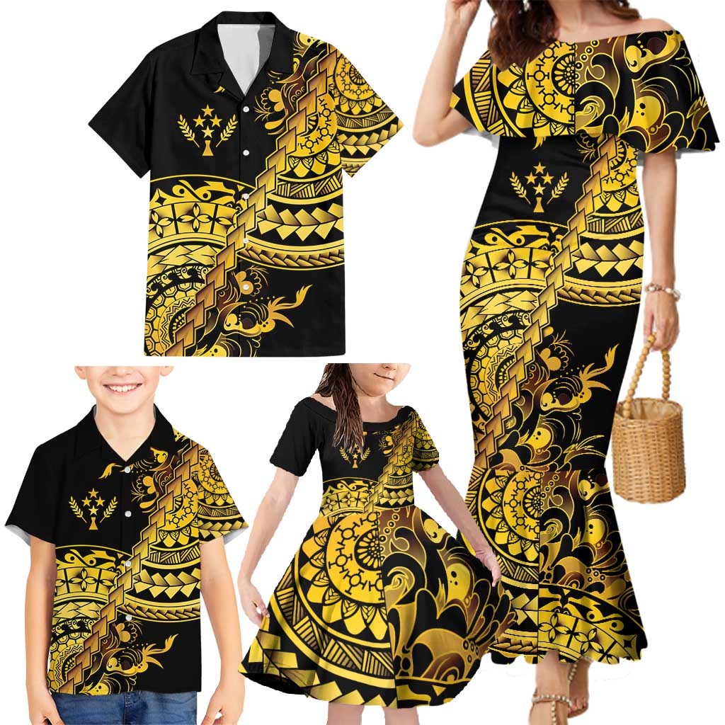 Kosrae Liberation Day Family Matching Mermaid Dress and Hawaiian Shirt Polynesian Floral Tattoo - Polynesian Pride