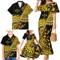 Kosrae Liberation Day Family Matching Mermaid Dress and Hawaiian Shirt Polynesian Floral Tattoo - Polynesian Pride