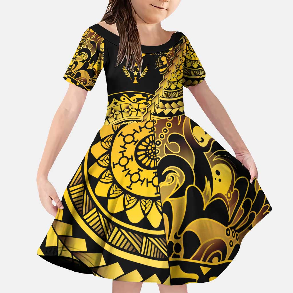 Kosrae Liberation Day Family Matching Off Shoulder Maxi Dress and Hawaiian Shirt Polynesian Floral Tattoo - Polynesian Pride