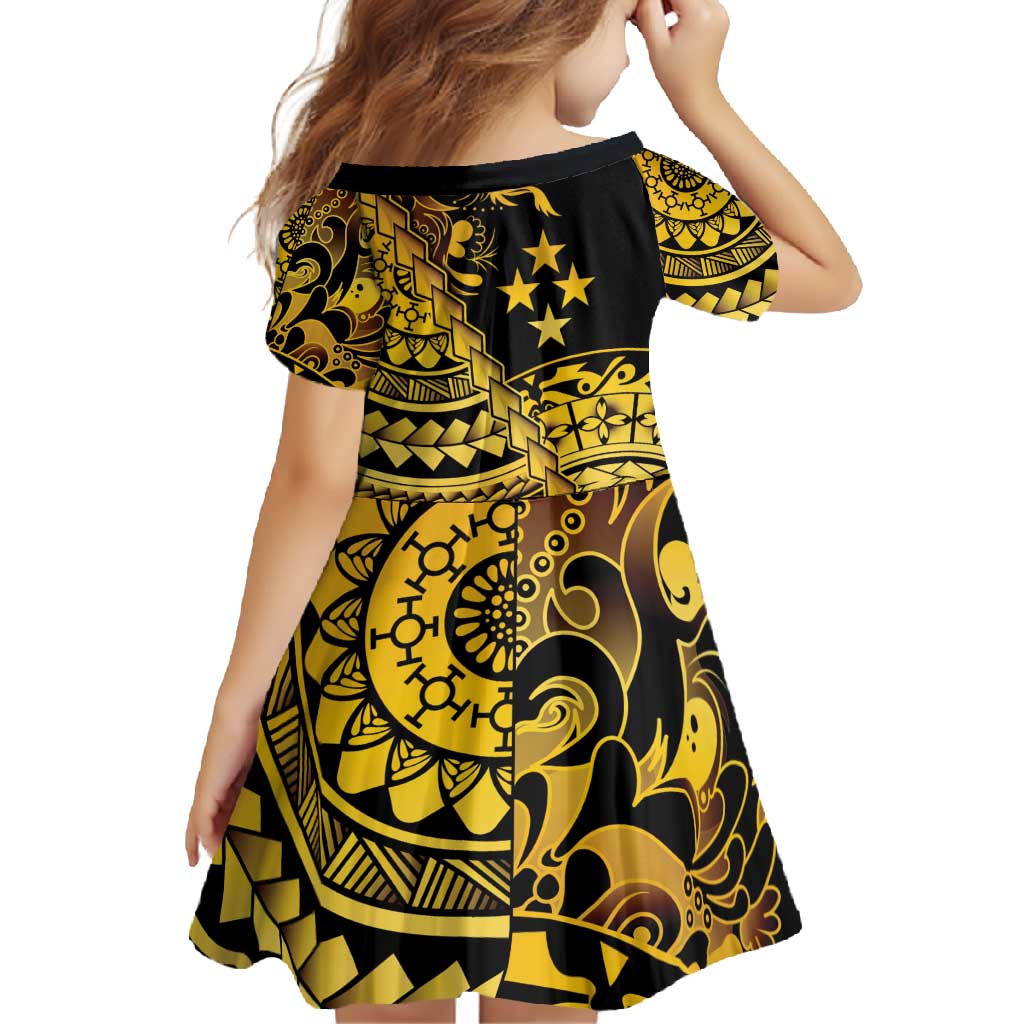 Kosrae Liberation Day Family Matching Off Shoulder Maxi Dress and Hawaiian Shirt Polynesian Floral Tattoo - Polynesian Pride