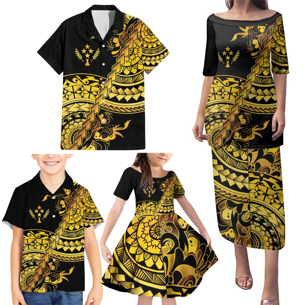 Kosrae Liberation Day Family Matching Puletasi and Hawaiian Shirt Polynesian Floral Tattoo - Polynesian Pride