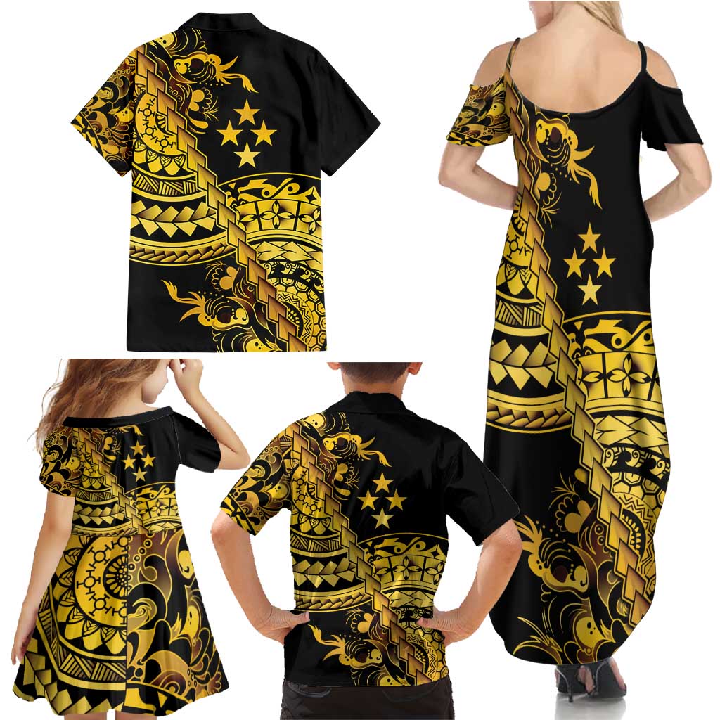 Kosrae Liberation Day Family Matching Summer Maxi Dress and Hawaiian Shirt Polynesian Floral Tattoo - Polynesian Pride