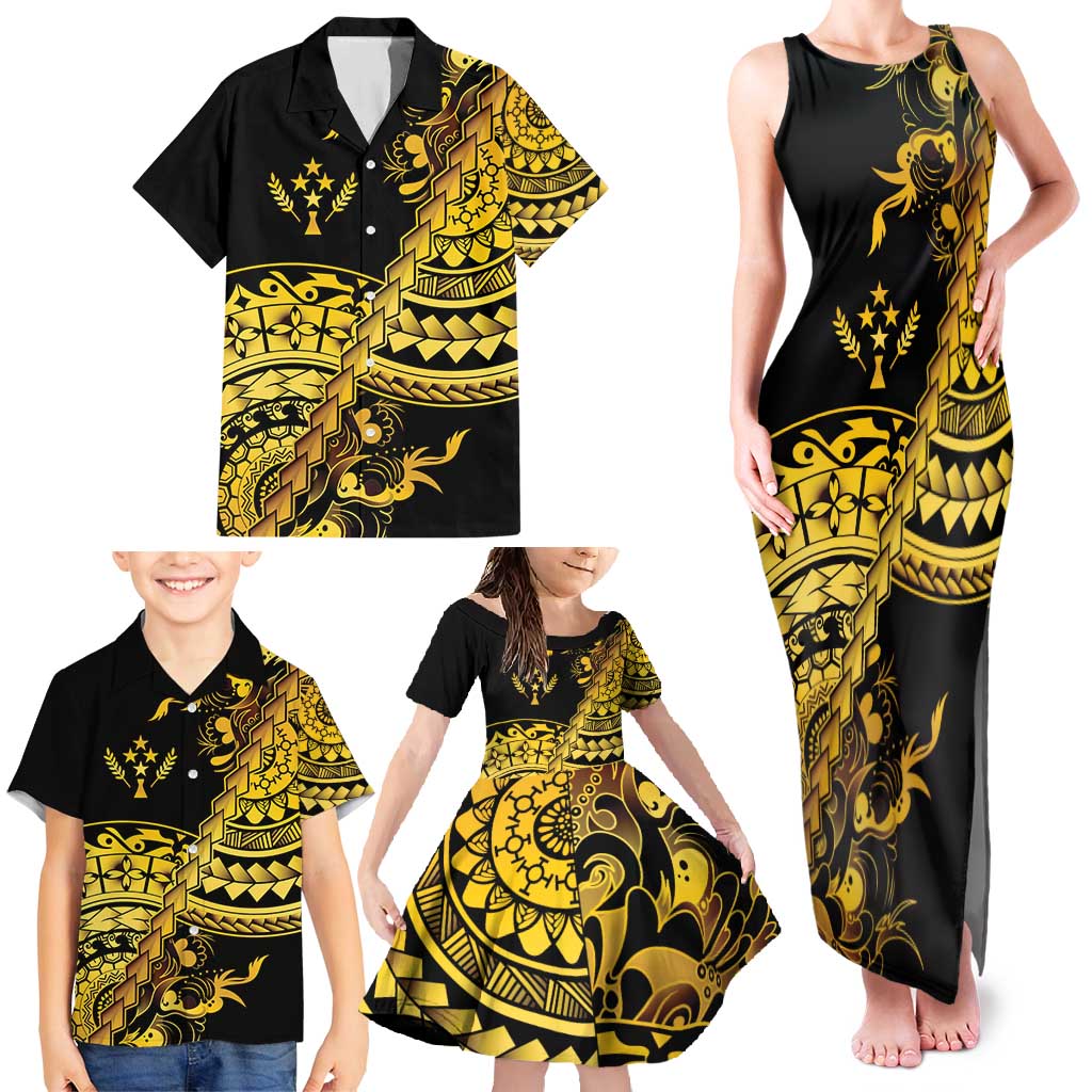 Kosrae Liberation Day Family Matching Tank Maxi Dress and Hawaiian Shirt Polynesian Floral Tattoo - Polynesian Pride