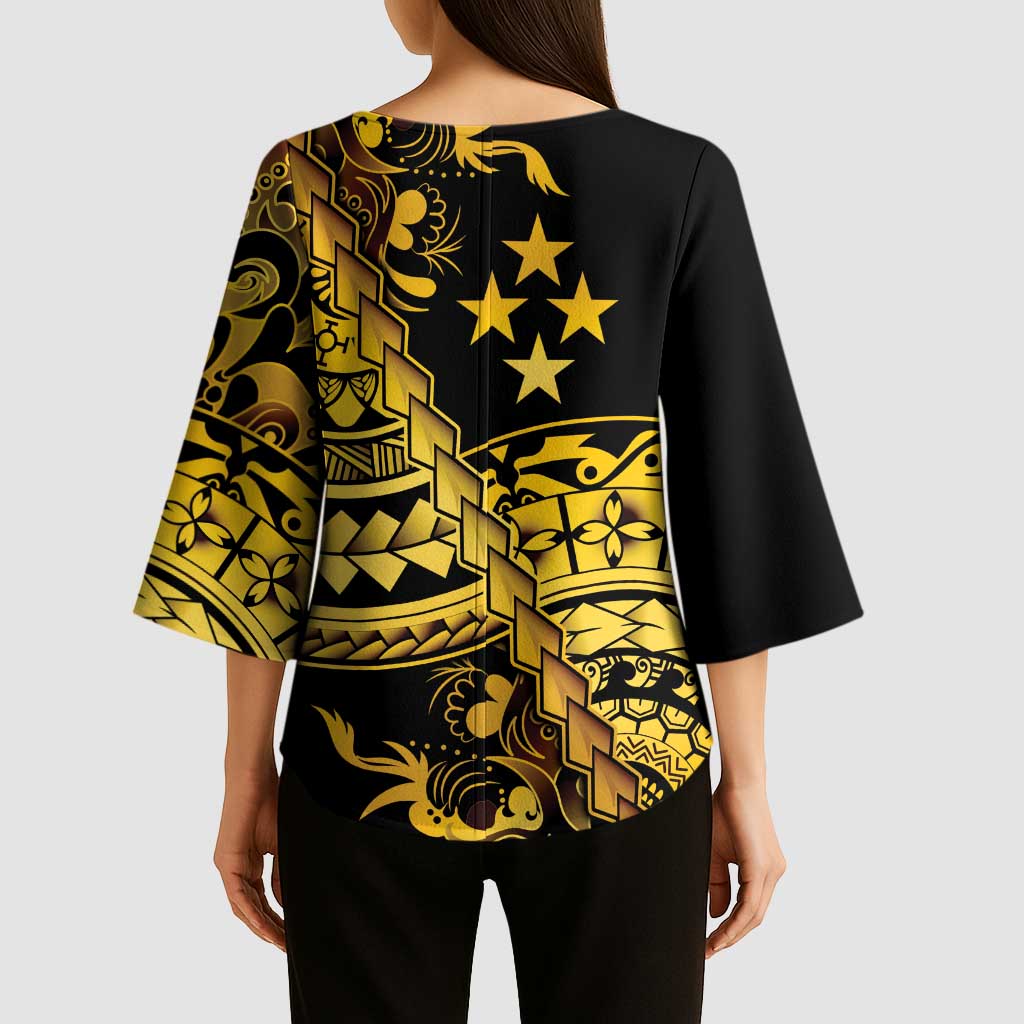Kosrae Liberation Day Kimono Sleeve Blouse Polynesian Floral Tattoo - Polynesian Pride