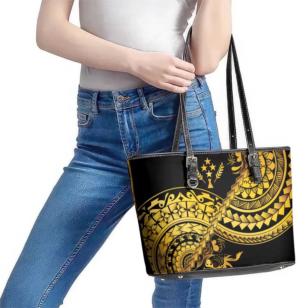 Kosrae Liberation Day Leather Tote Bag Polynesian Floral Tattoo - Polynesian Pride