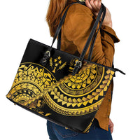 Kosrae Liberation Day Leather Tote Bag Polynesian Floral Tattoo - Polynesian Pride