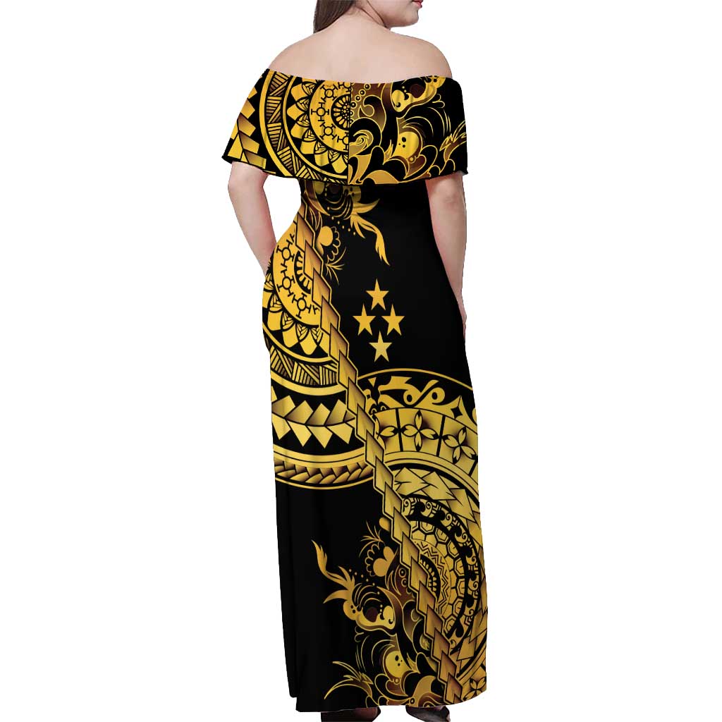 Kosrae Liberation Day Off Shoulder Maxi Dress Polynesian Floral Tattoo - Polynesian Pride