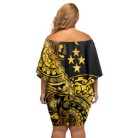 Kosrae Liberation Day Off Shoulder Short Dress Polynesian Floral Tattoo - Polynesian Pride