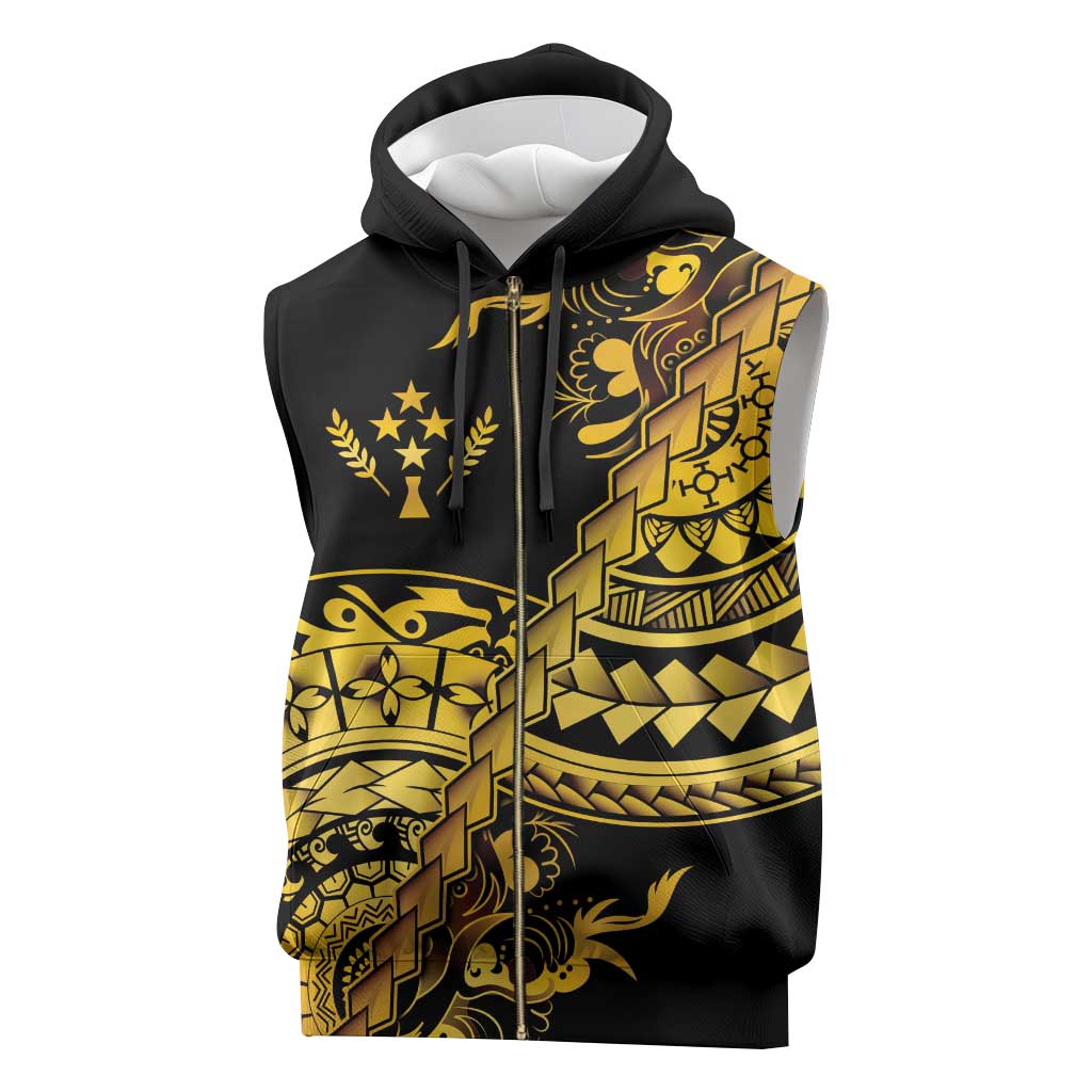 Kosrae Liberation Day Sleeveless Zip Hoodie Polynesian Floral Tattoo - Polynesian Pride