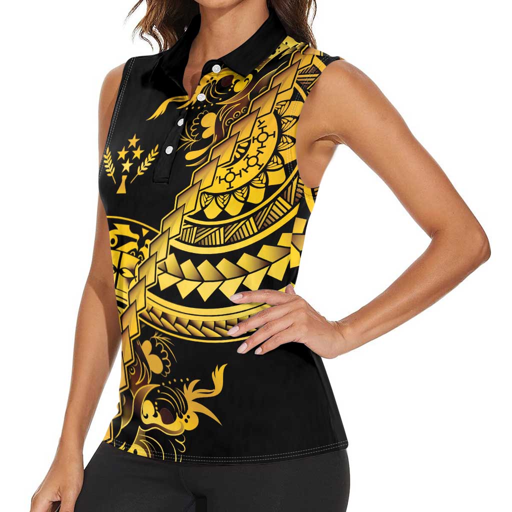 Kosrae Liberation Day Women Sleeveless Polo Shirt Polynesian Floral Tattoo - Polynesian Pride