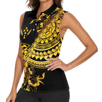 Kosrae Liberation Day Women Sleeveless Polo Shirt Polynesian Floral Tattoo - Polynesian Pride