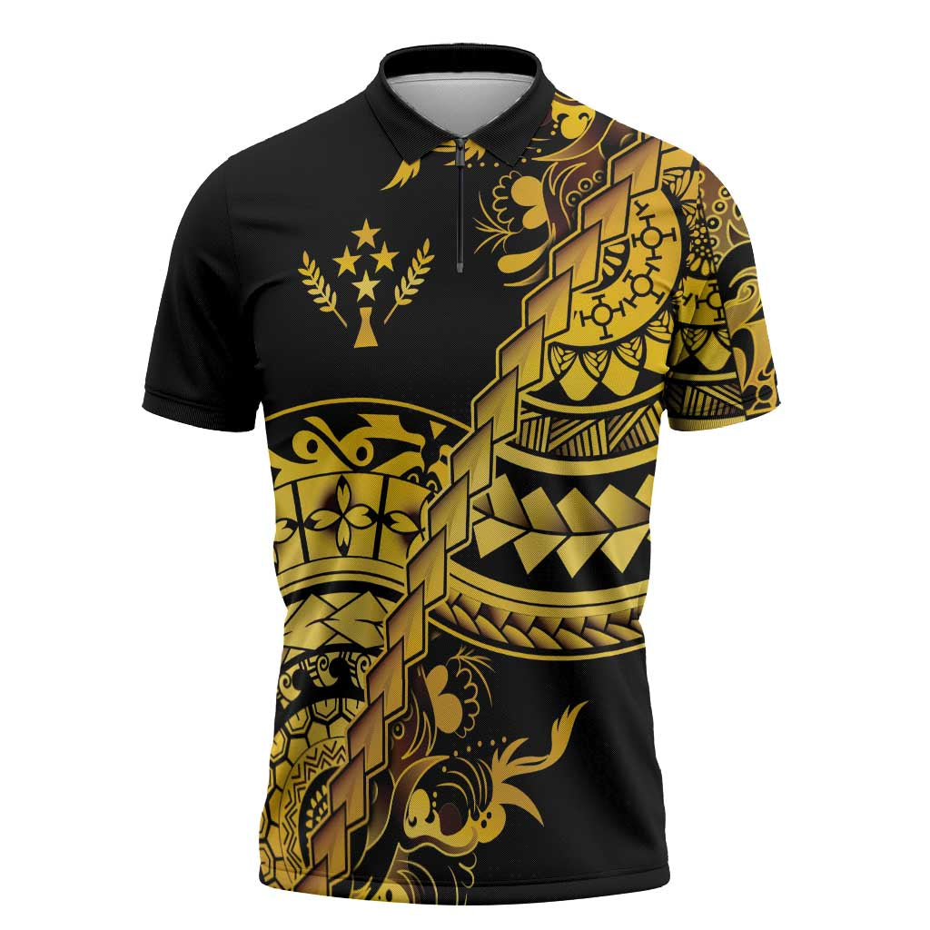 Kosrae Liberation Day Zipper Polo Shirt Polynesian Floral Tattoo - Polynesian Pride