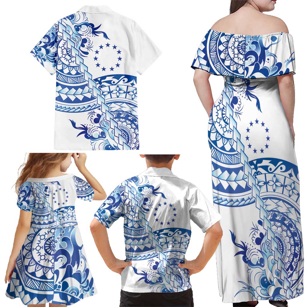 Pohnpei Liberation Day Family Matching Off Shoulder Maxi Dress and Hawaiian Shirt Polynesian Floral Tattoo - Polynesian Pride