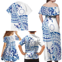 Pohnpei Liberation Day Family Matching Off Shoulder Maxi Dress and Hawaiian Shirt Polynesian Floral Tattoo - Polynesian Pride