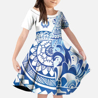 Pohnpei Liberation Day Kid Short Sleeve Dress Polynesian Floral Tattoo - Polynesian Pride