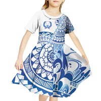 Pohnpei Liberation Day Kid Short Sleeve Dress Polynesian Floral Tattoo - Polynesian Pride