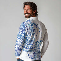 Pohnpei Liberation Day Long Sleeve Polo Shirt Polynesian Floral Tattoo - Polynesian Pride