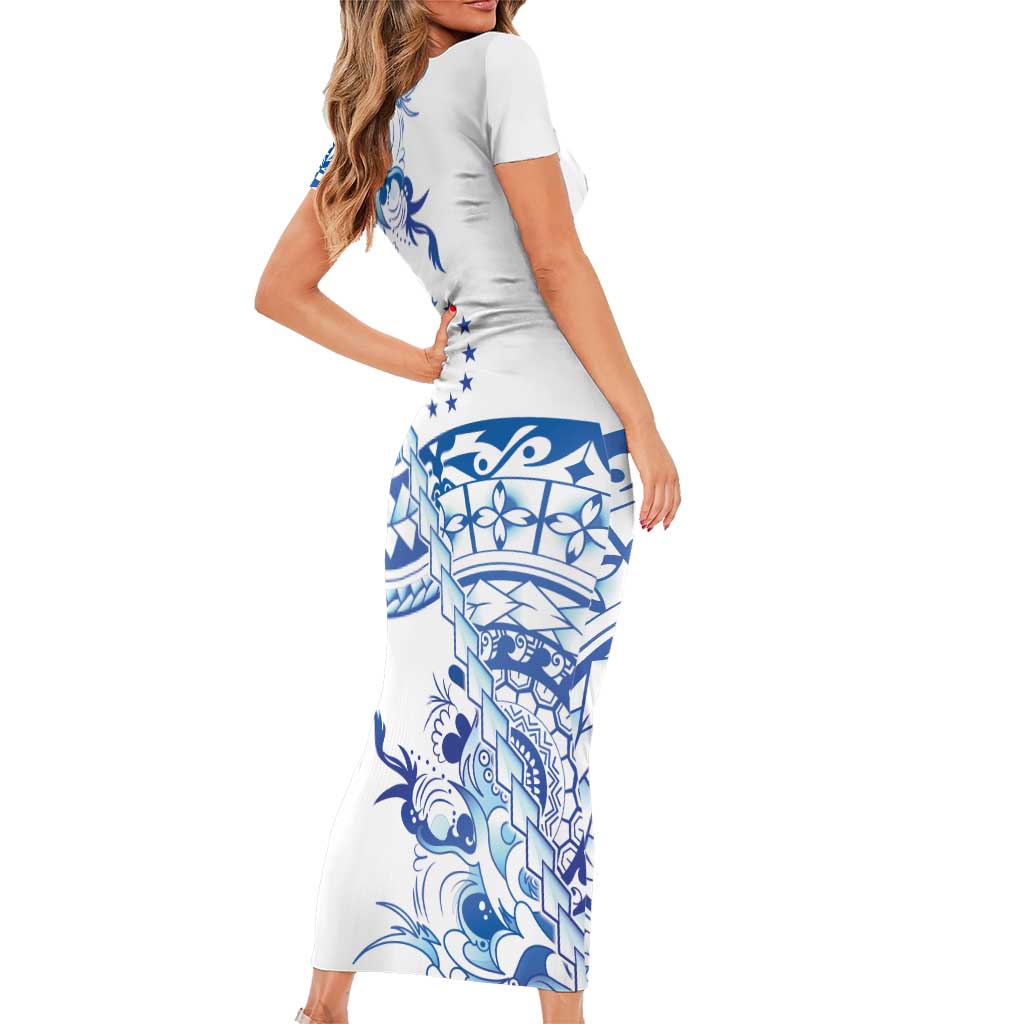 Pohnpei Liberation Day Short Sleeve Bodycon Dress Polynesian Floral Tattoo - Polynesian Pride