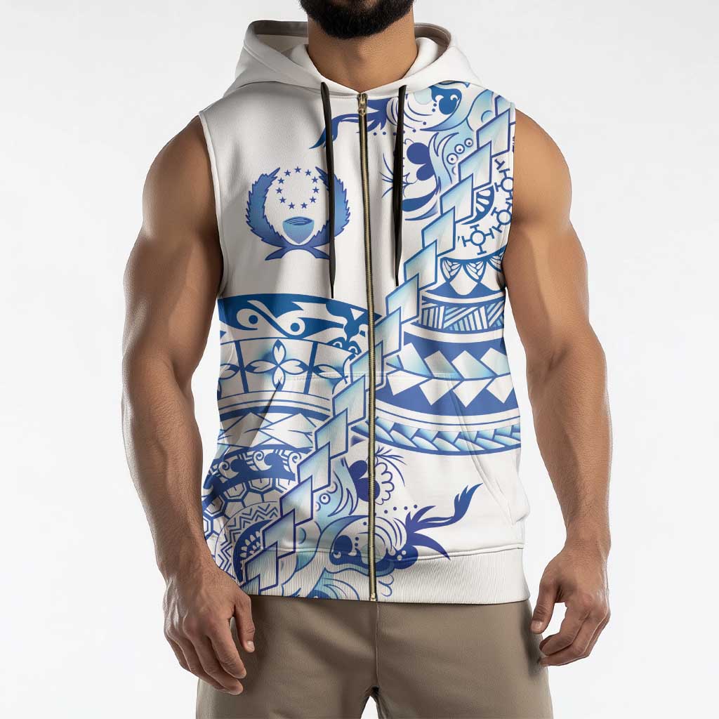 Pohnpei Liberation Day Sleeveless Zip Hoodie Polynesian Floral Tattoo - Polynesian Pride
