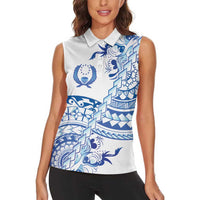 Pohnpei Liberation Day Women Sleeveless Polo Shirt Polynesian Floral Tattoo - Polynesian Pride