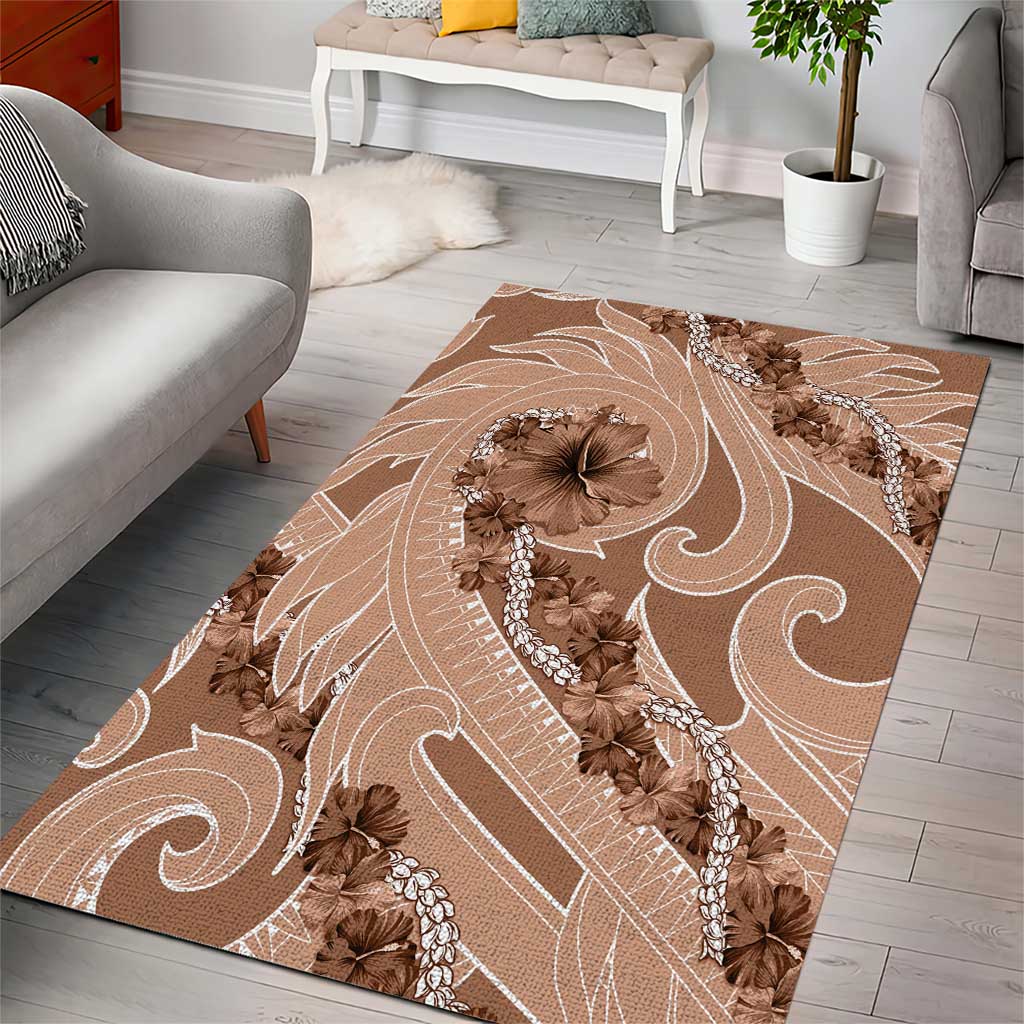 Hawaii Brown Hibiscus Pikake Lei Area Rug - Polynesian Pride
