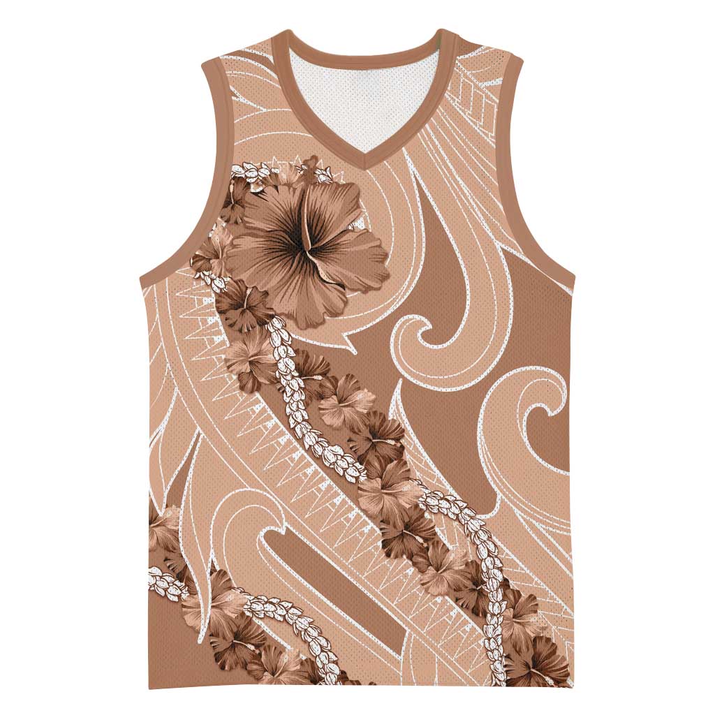 Hawaii Brown Hibiscus Pikake Lei Basketball Jersey - Polynesian Pride