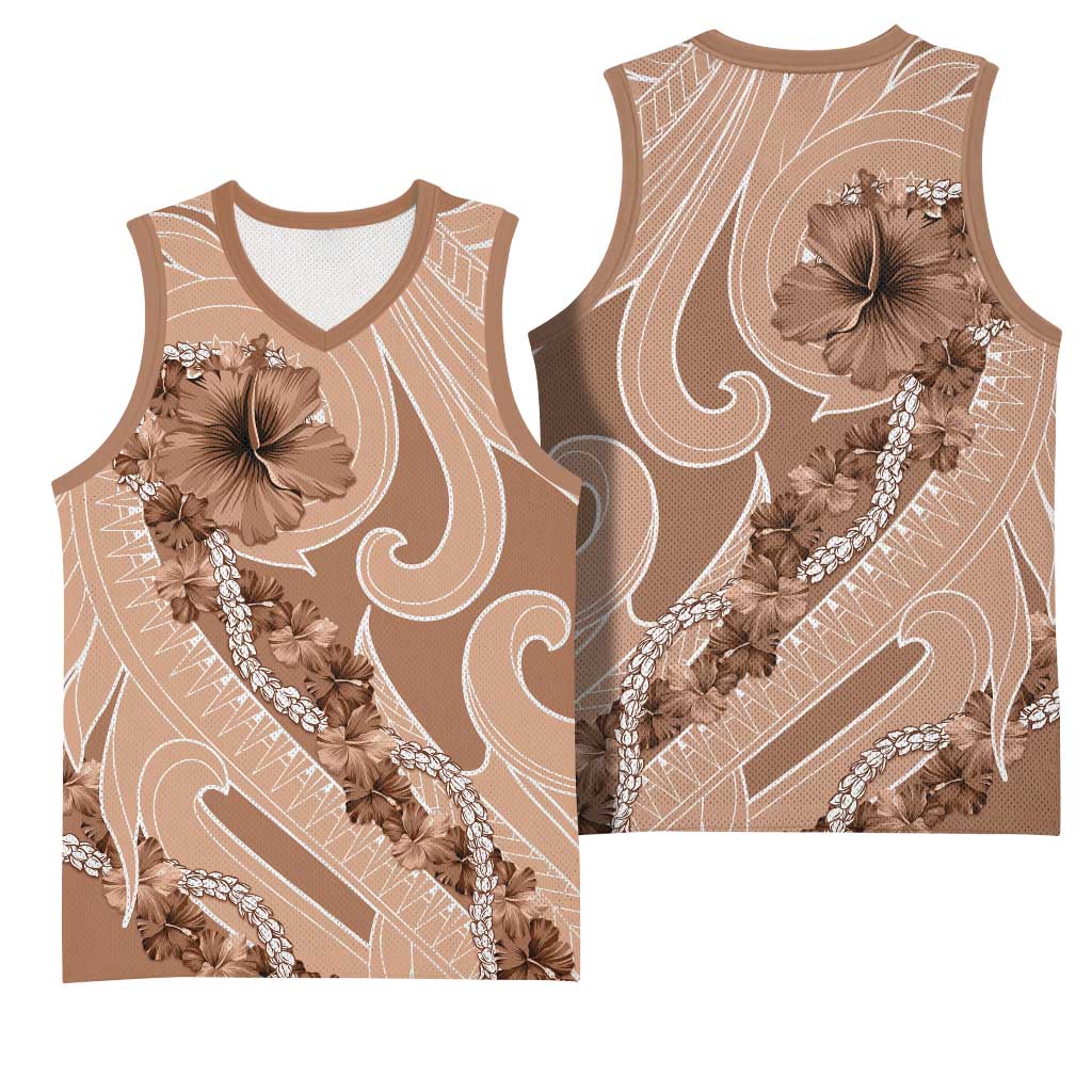 Hawaii Brown Hibiscus Pikake Lei Basketball Jersey - Polynesian Pride
