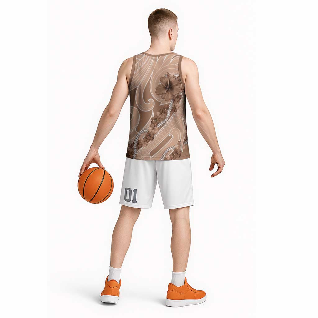 Hawaii Brown Hibiscus Pikake Lei Basketball Jersey - Polynesian Pride