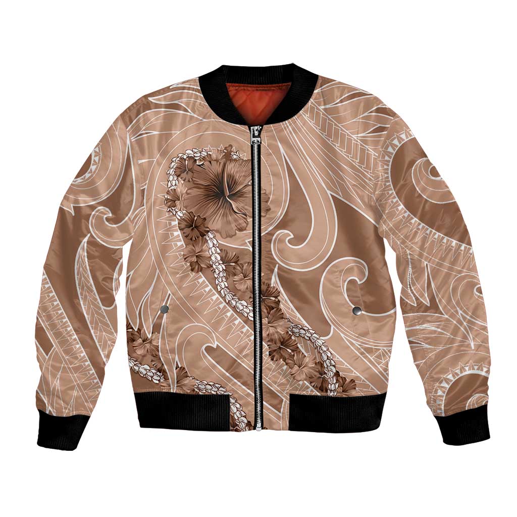 Hawaii Brown Hibiscus Pikake Lei Bomber Jacket - Polynesian Pride