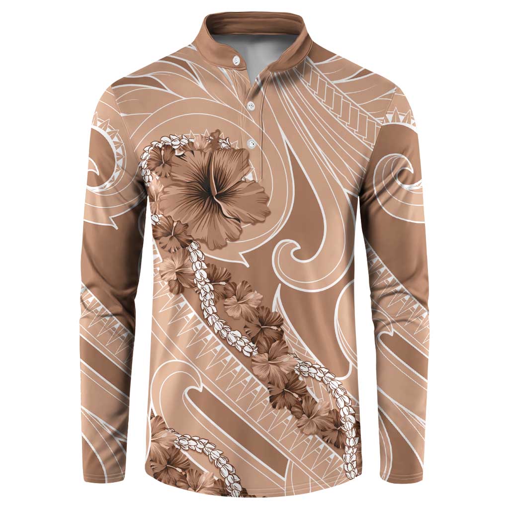 Hawaii Brown Hibiscus Pikake Lei Button Sweatshirt - Polynesian Pride