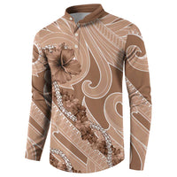 Hawaii Brown Hibiscus Pikake Lei Button Sweatshirt - Polynesian Pride