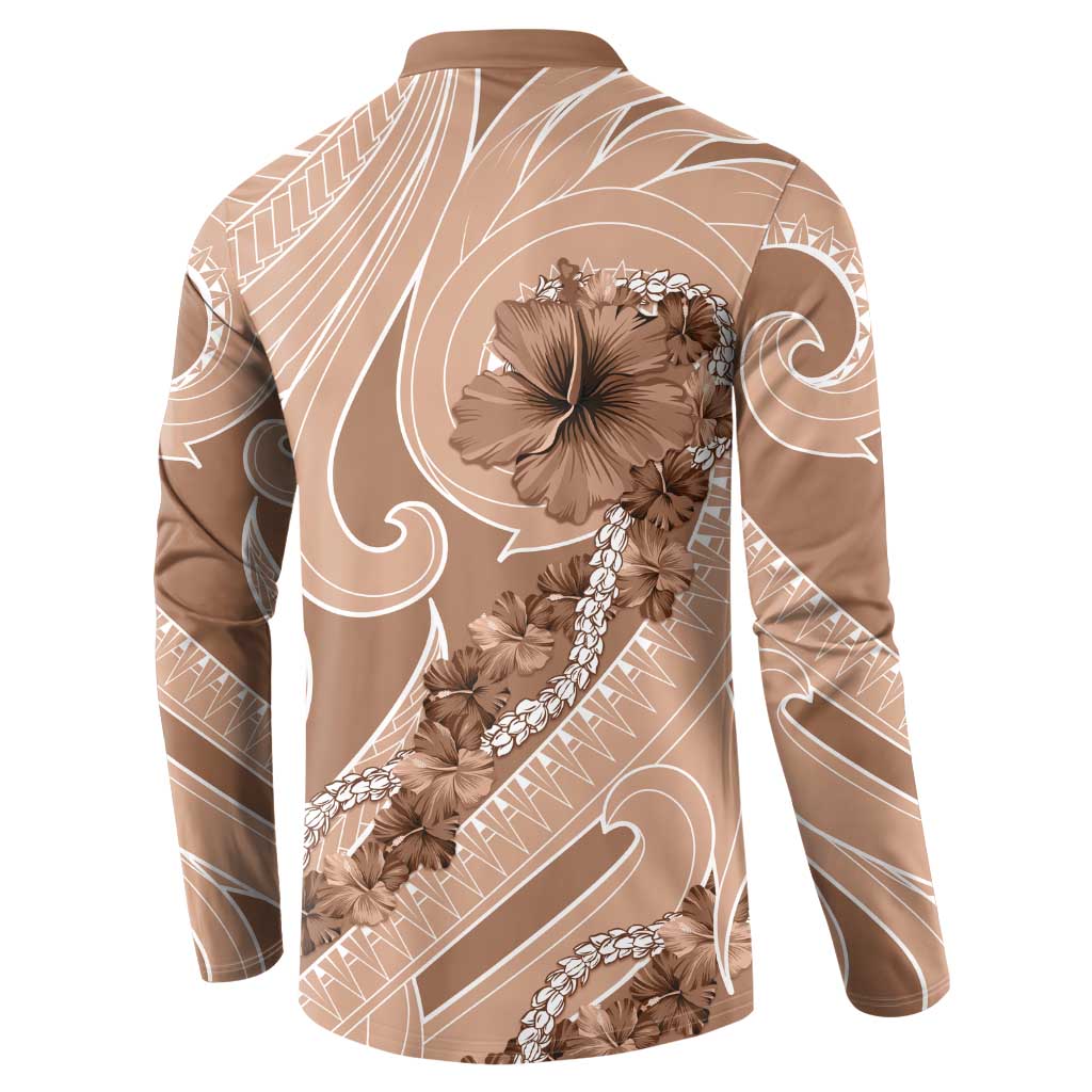 Hawaii Brown Hibiscus Pikake Lei Button Sweatshirt - Polynesian Pride
