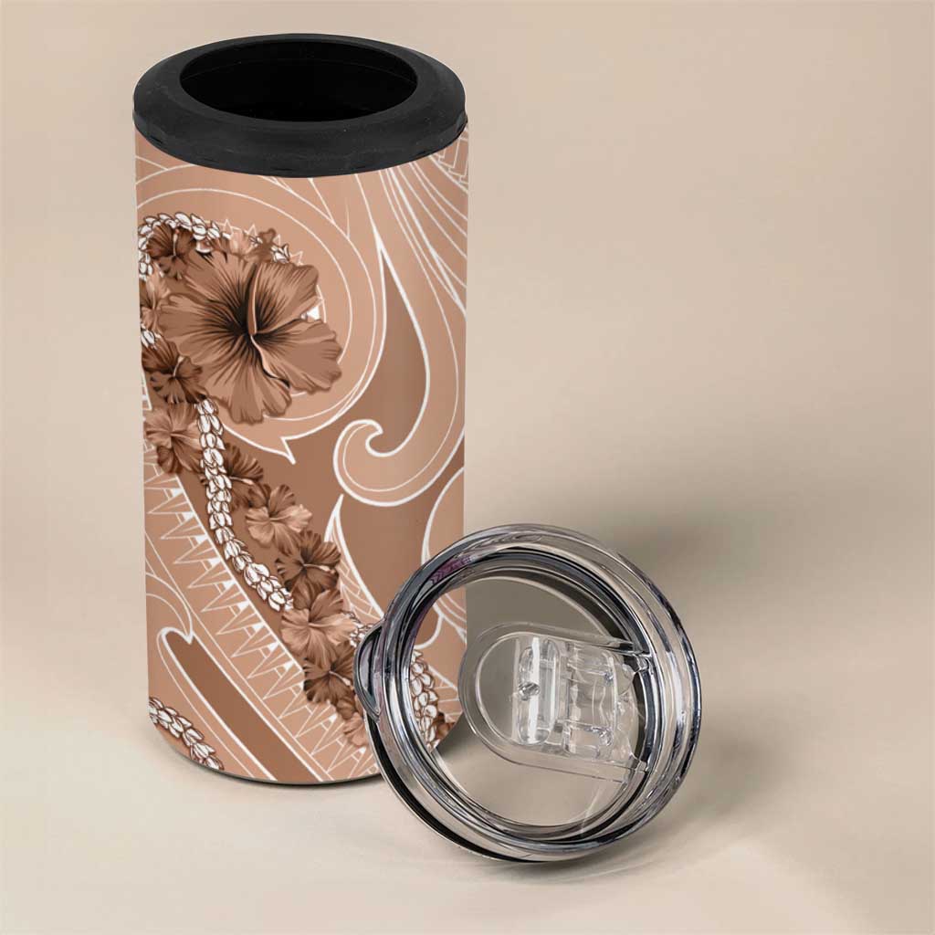 Hawaii Brown Hibiscus Pikake Lei 4 in 1 Can Cooler Tumbler - Polynesian Pride