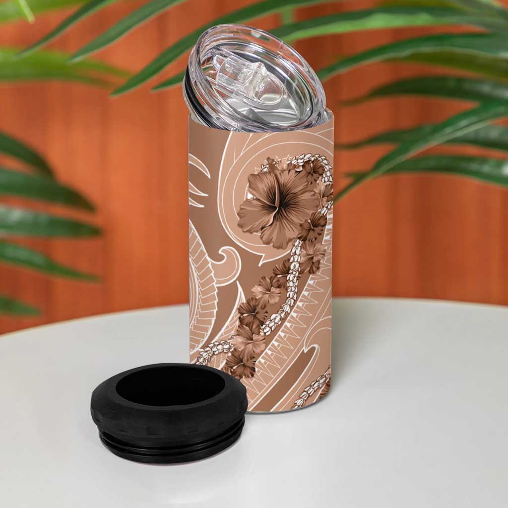 Hawaii Brown Hibiscus Pikake Lei 4 in 1 Can Cooler Tumbler - Polynesian Pride