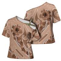Hawaii Brown Hibiscus Pikake Lei Cross Shoulder Shirt - Polynesian Pride