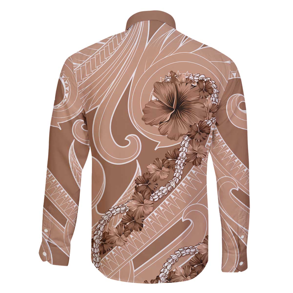 Hawaii Brown Hibiscus Pikake Lei Family Matching Off The Shoulder Long Sleeve Dress and Hawaiian Shirt - Polynesian Pride