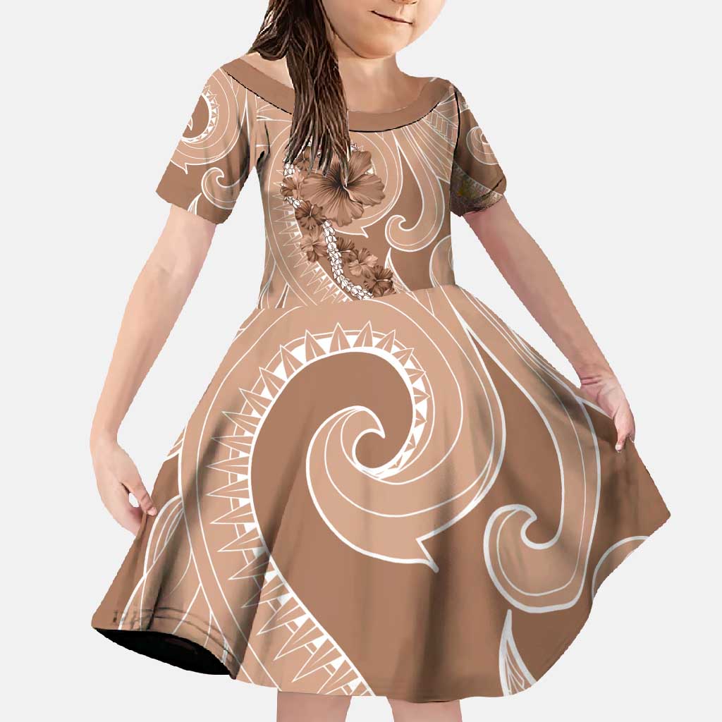 Hawaii Brown Hibiscus Pikake Lei Family Matching Off Shoulder Maxi Dress and Hawaiian Shirt - Polynesian Pride