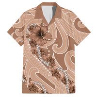 Hawaii Brown Hibiscus Pikake Lei Family Matching Off Shoulder Maxi Dress and Hawaiian Shirt - Polynesian Pride