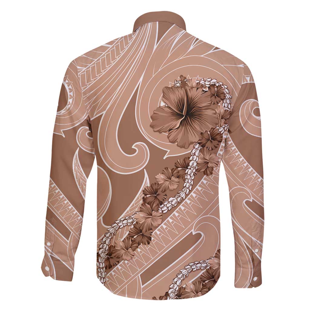 Hawaii Brown Hibiscus Pikake Lei Family Matching Off Shoulder Short Dress and Hawaiian Shirt - Polynesian Pride