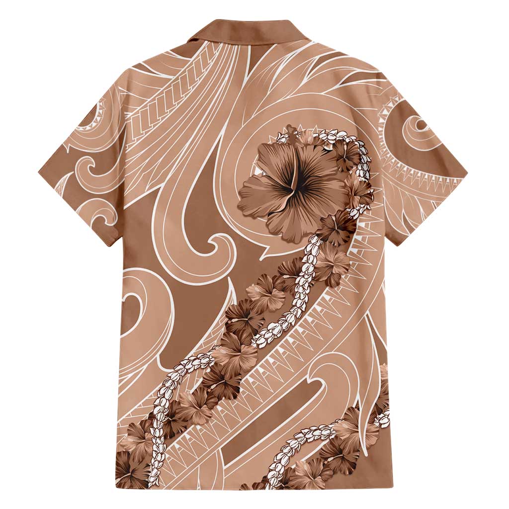 Hawaii Brown Hibiscus Pikake Lei Family Matching Short Sleeve Bodycon Dress and Hawaiian Shirt - Polynesian Pride