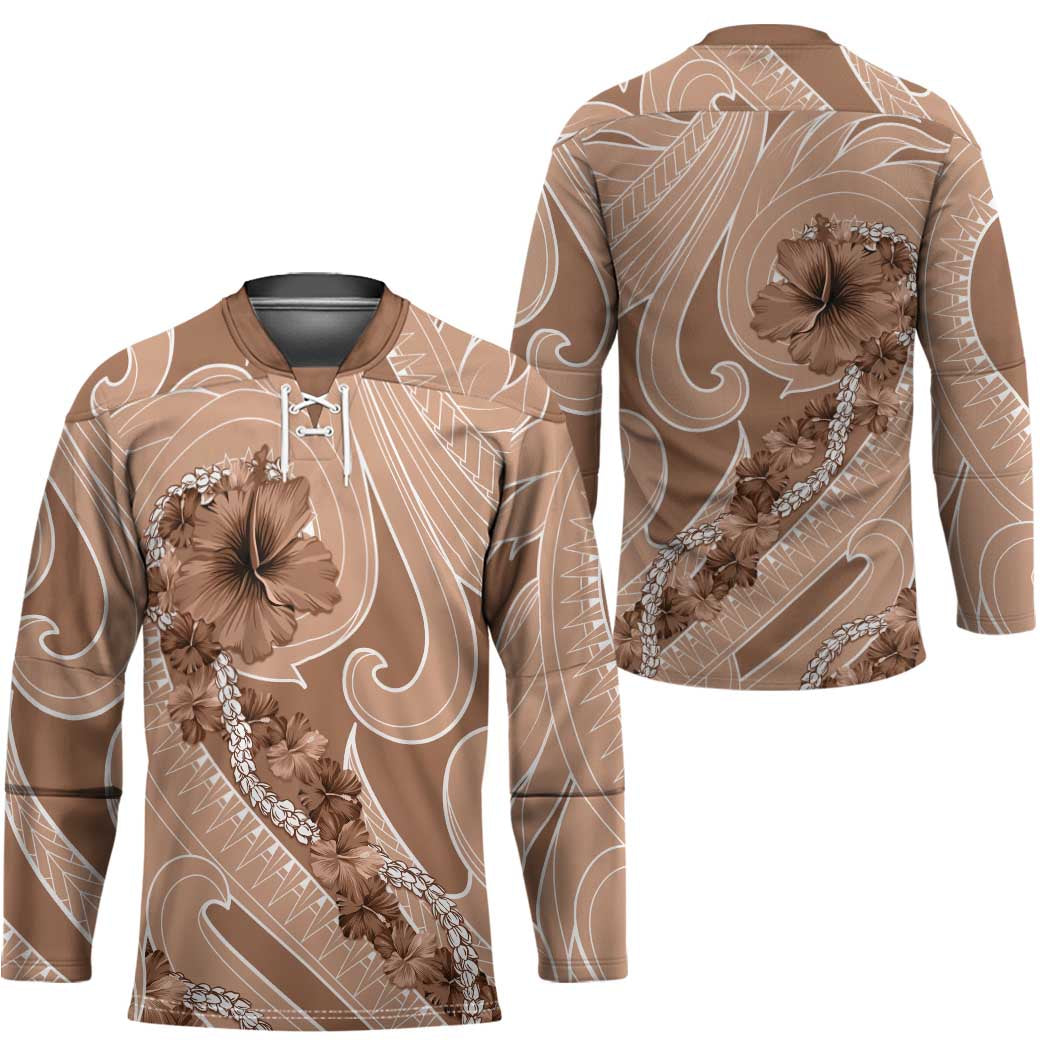 Hawaii Brown Hibiscus Pikake Lei Hockey Jersey - Polynesian Pride