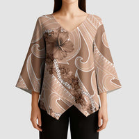 Hawaii Brown Hibiscus Pikake Lei Kimono Sleeve Blouse - Polynesian Pride